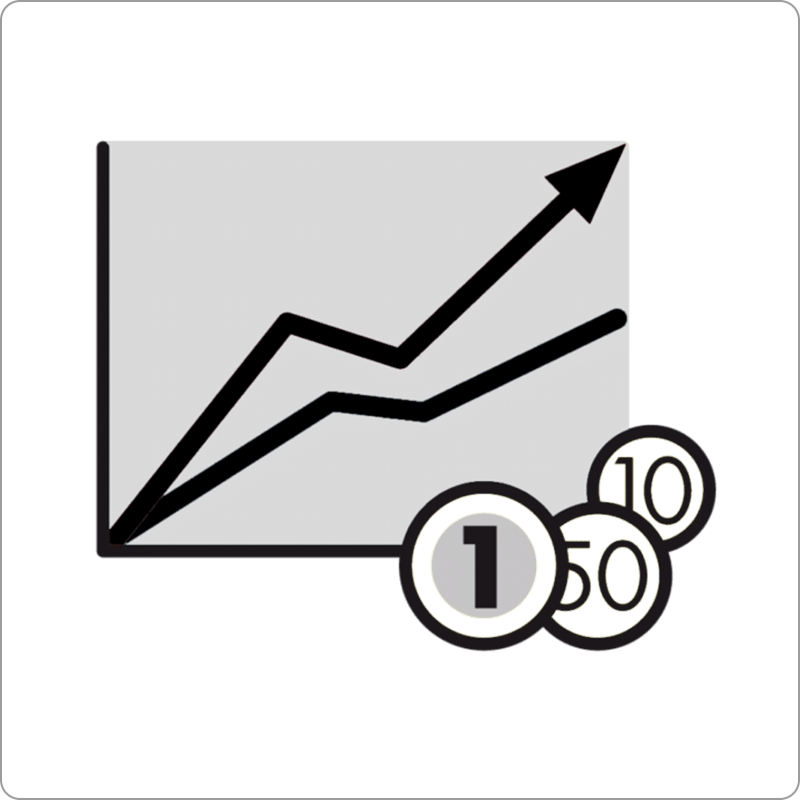 an upward facing graph and coins representing financial growth and success