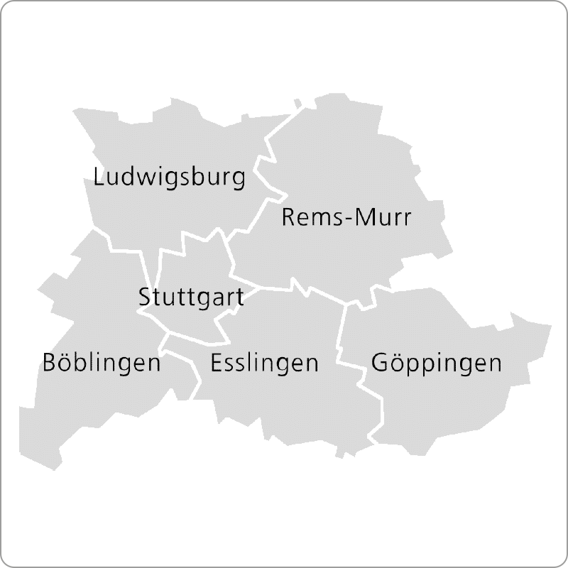 a map of Stuttgart in the middle and the surrounding areas