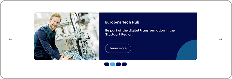 Screenshot of a banner with a picture of one of the main areas, in this case “Europe´s Tech Hub” and the “Learn more” Button