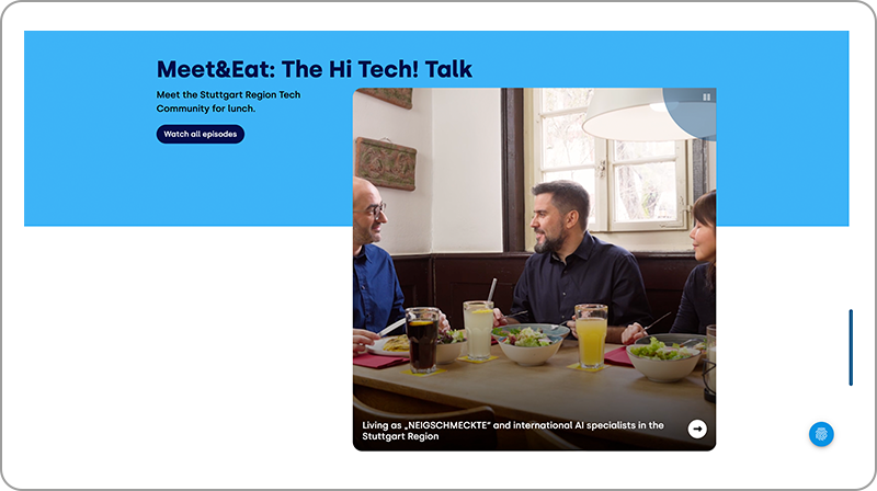 Screenshot of the area “Meet&Eat: The Hi Tech! Talk” with the Subline “Meet the Stuttgart Region Tech Community for lunch.